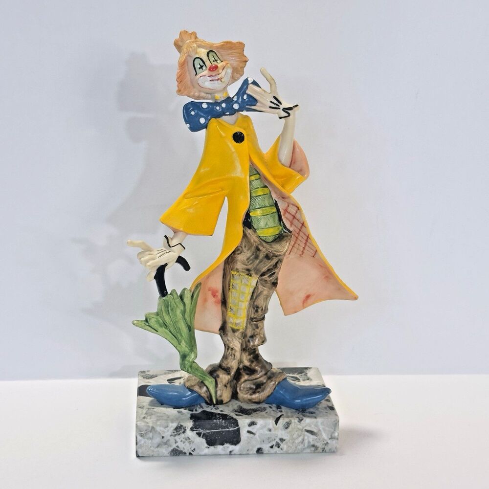 Fontanini Depose Hobo Clown Figurine On Genuine Carrera Marble Italy Made 8.5”